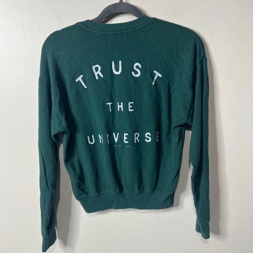 Spiritual Gangster Green Stars Trust The Universe Crop Ling Sleeve Top Sz XS - Picture 4 of 7